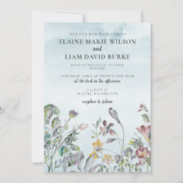 Waterverf Floral Botanical Dusty Blue Wedding Kaart