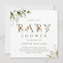 Waterverf Floral Botanical Letter Baby shower