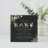 Waterverf Floral Botanical Letter Baby shower Kaart (Staand voorkant)