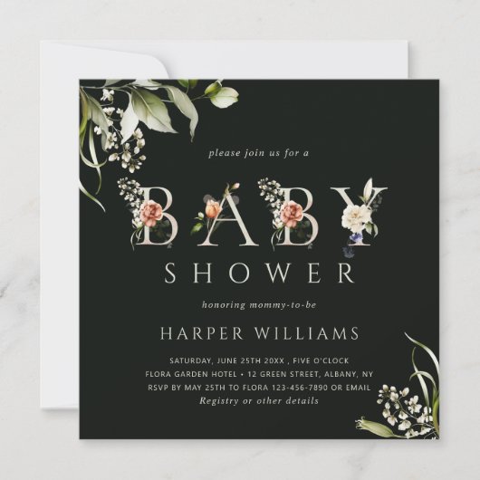 Waterverf Floral Botanical Letter Baby shower Kaart (Voorkant)