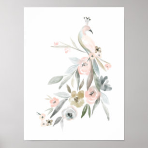 Waterverf Floral Botanical Peacock Illustration Poster