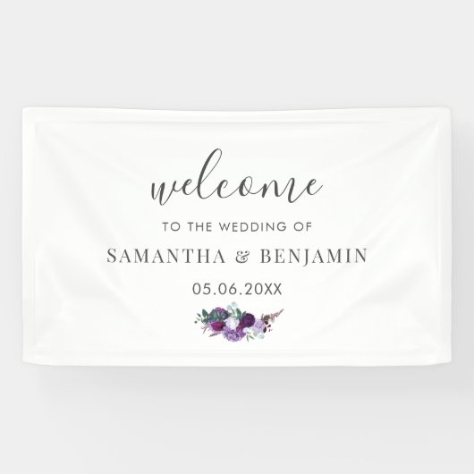Waterverf Floral Botanical Wedding Welkom Spandoek (Horizontaal)