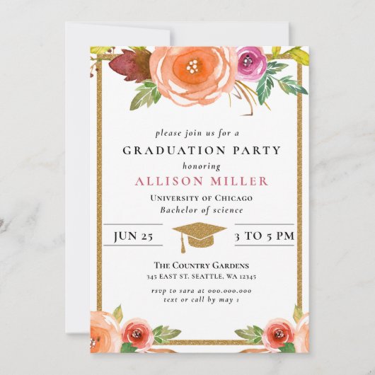 Waterverf Floral Botanisch Afstuderen Inv Kaart (Voorkant)