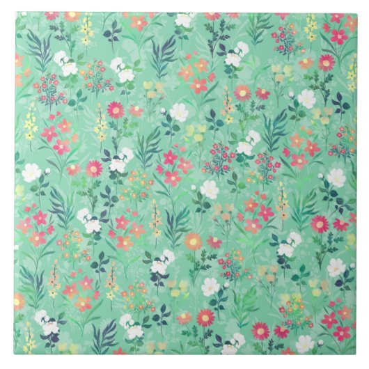  Waterverf Floral Botanisch Groen Patroon Tegeltje (Voorkant)