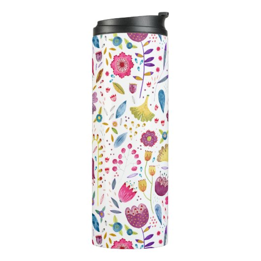 Waterverf Floral Botanisch Hedgerow Patroon Thermosbeker (Gedraaid links)