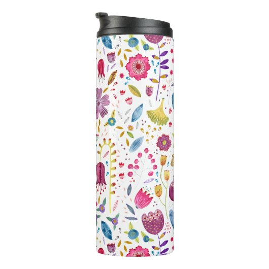 Waterverf Floral Botanisch Hedgerow Patroon Thermosbeker (Geroteerd rechts)