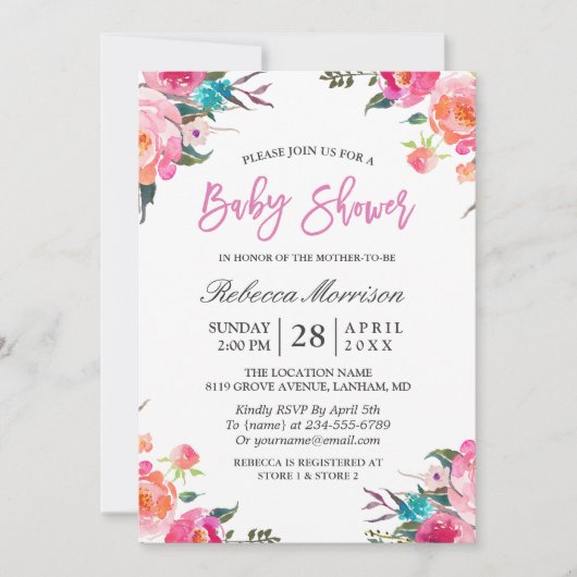 Waterverf Floral Botanisch WreatinBaby shower Kaart (Voorkant)