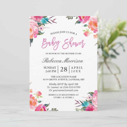 Waterverf Floral Botanisch WreatinBaby shower Kaart (Staand voorkant)