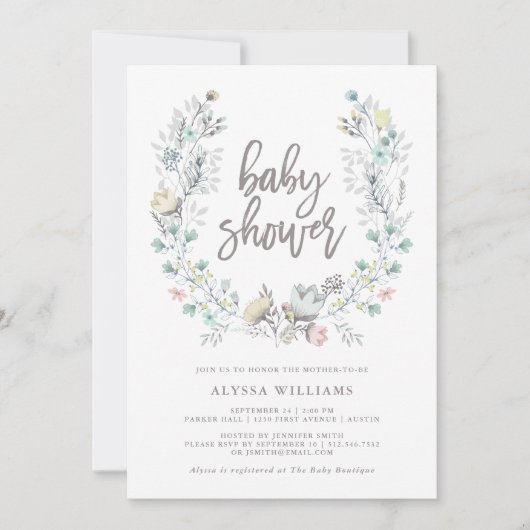 Waterverf Floral botanische adem | BABY SHOWER Kaart (Voorkant)