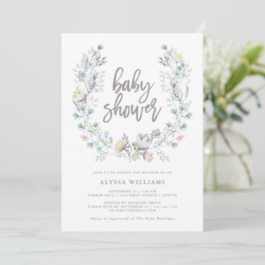 Waterverf Floral botanische adem | BABY SHOWER Kaart (Staand voorkant)