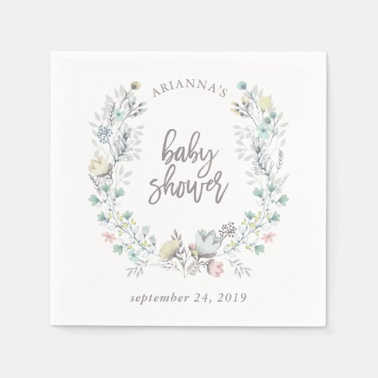 Waterverf Floral botanische adem | BABY SHOWER Servetten (Voorkant)