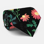  Waterverf Floral Botanische Black Patroon Stropdas (Opgerold)