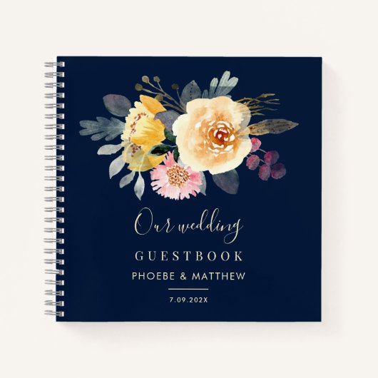 Waterverf Floral Botanische bruiloft gastenboek Notitieboek (Voorkant)