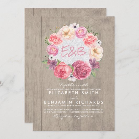 Waterverf Floral Botanische Krans Rustiek Huwelijk Kaart (Voorkant / Achterkant)