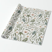 Waterverf Floral Botanische Tuin Patroon Cadeaupapier (Uitgerold)