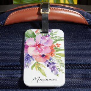 Waterverf Floral Bouquet Bagagelabel