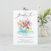 Waterverf Floral Bouquet Birthday Tea Kaart (Staand voorkant)