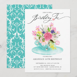Waterverf Floral Bouquet Birthday Tea Kaart
