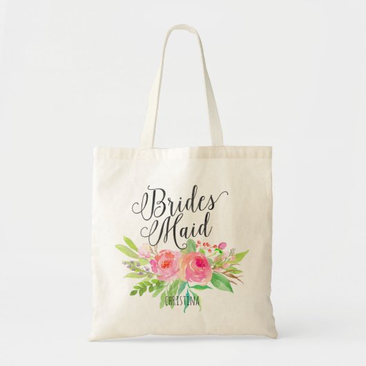 Waterverf Floral Bouquet|Gepersonaliseerde Bridesm Tote Bag (Voorkant)