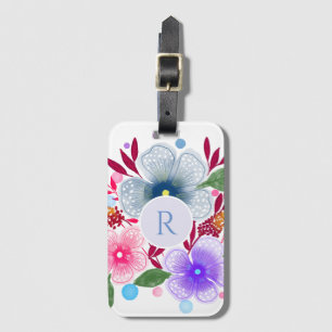 Waterverf Floral Bouquet Monogram Bagagelabel