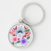  Waterverf Floral Bouquet Monogram Sleutelhanger (Voorkant)
