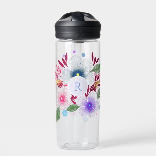 Waterverf Floral Bouquet Monogram Waterfles (Voorkant)