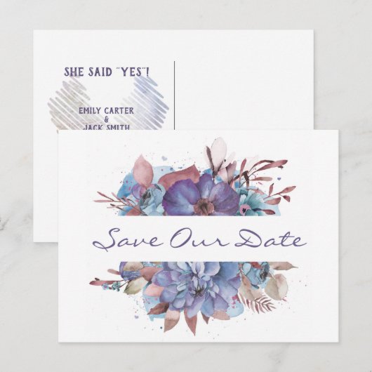 Waterverf Floral Bouquet Save the Date Aankondigingskaart (Voorkant / Achterkant)