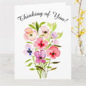 Waterverf Floral Bouquet Thinking of You Photo Kaart (Gele Bloem)