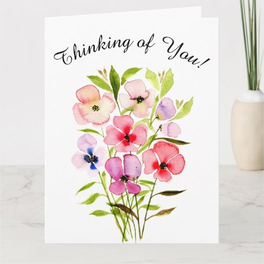 Waterverf Floral Bouquet Thinking of You Photo Kaart (Voorkant)