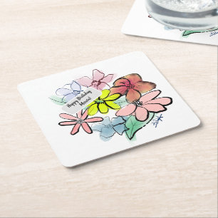 Waterverf Floral Bouquet, vers Kartonnen Onderzetters