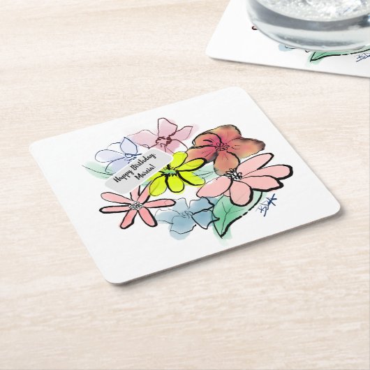 Waterverf Floral Bouquet, vers Kartonnen Onderzetters (Schuin)