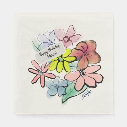  Waterverf Floral Bouquet, vers Servet (Voorkant)