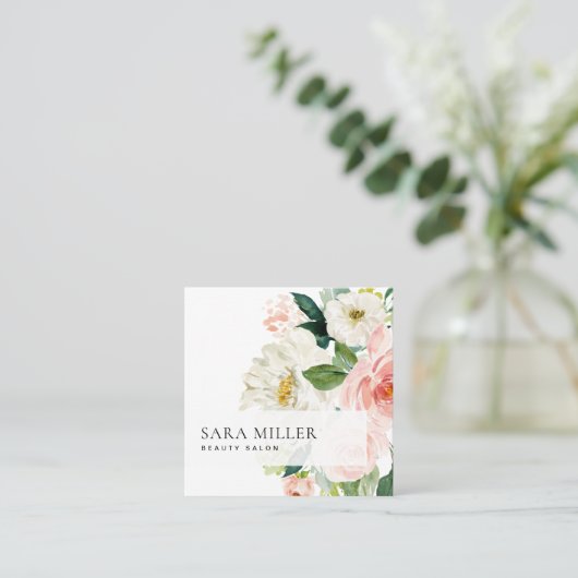 Waterverf Floral Bouquet Vierkante Visitekaartje (Staand voorkant)