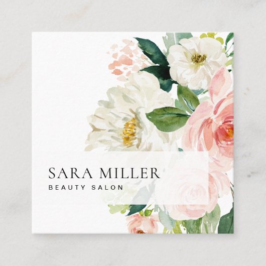 Waterverf Floral Bouquet Vierkante Visitekaartje (Voorkant)