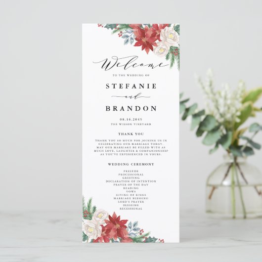Waterverf Floral Bouquet Winter Wedding Ceremony Programmakaart (Staand voorkant)
