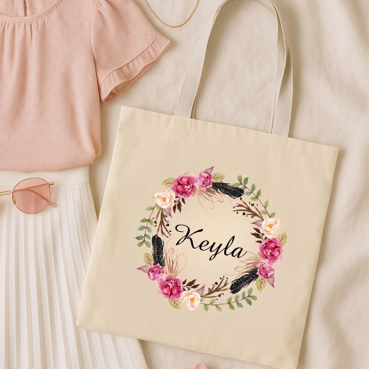 Waterverf Floral Bourgondië Bruidsmeisje Tote Bag