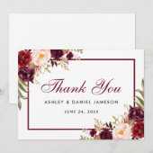 Waterverf Floral Bourgondië bruiloft dank u B Bedankkaart (Voorkant / Achterkant)