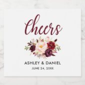 Waterverf Floral Bourgondië bruiloft gejuich Bier Etiket (Enkel label)