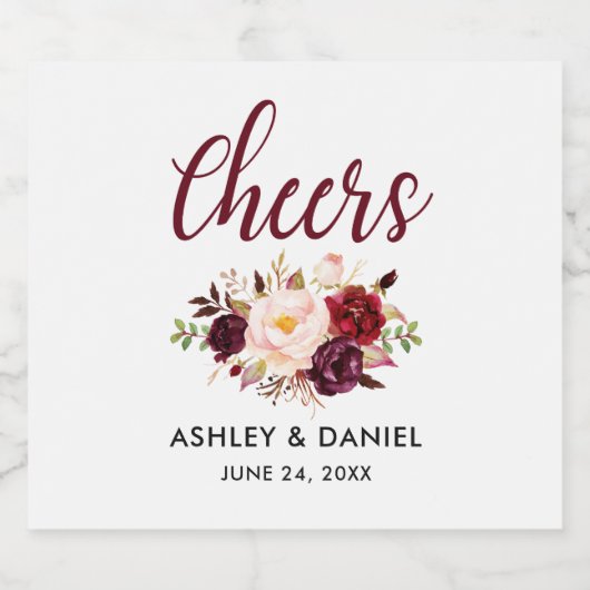 Waterverf Floral Bourgondië bruiloft gejuich Bier Etiket (Enkel label)