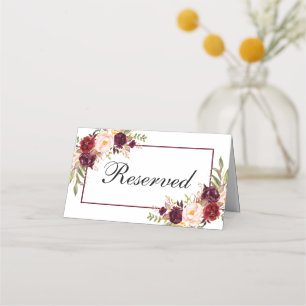 Waterverf Floral Bourgondië bruiloft gereserveerd Plaatskaartje