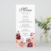 Waterverf Floral Bourgondië Details Menu Huwelijk (Staand voorkant)