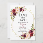 Waterverf Floral Bourgondië Foto Geo Lijst Save The Date (Voorkant)