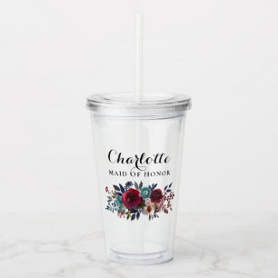 Waterverf Floral Bourgondië Maid of Honor Bruiloft Acryl Drinkbeker
