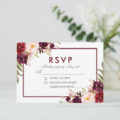 Waterverf Floral Bourgondië Zilveren bruiloft RSVP Kaartje (Staand voorkant)