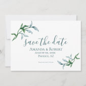 Waterverf Floral Branches, blauw, groen, huwelijk Save The Date (Voorkant)