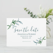Waterverf Floral Branches, blauw, groen, huwelijk Save The Date (Staand voorkant)