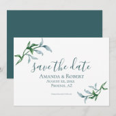 Waterverf Floral Branches, blauw, groen, huwelijk Save The Date (Voorkant / Achterkant)