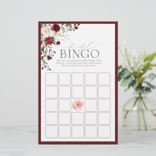 Waterverf Floral Bridal Bingo Game (Staand voorkant)