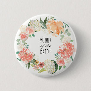 Waterverf Floral Bridal Partij Ronde Button 5,7 Cm