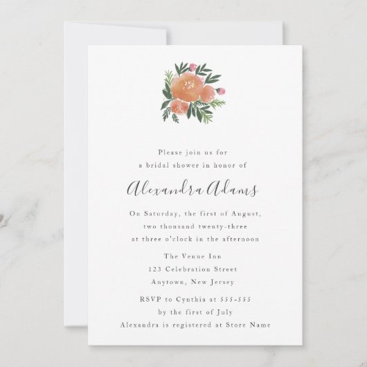 Waterverf Floral Bridal Shower Invitations Kaart (Voorkant)